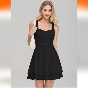 IWD Women’s Black Sleeveless Fit & Flare Dress – Ruched Waist – Size S – NWT